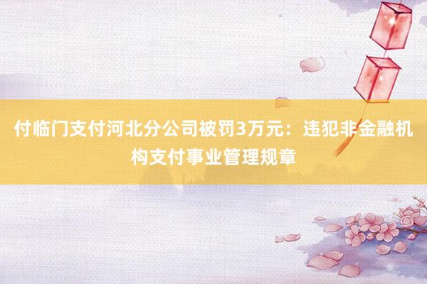 付临门支付河北分公司被罚3万元：违犯非金融机构支付事业管理规章