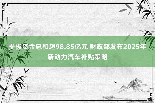 提拔资金总和超98.85亿元 财政部发布2025年新动力汽车补贴策略